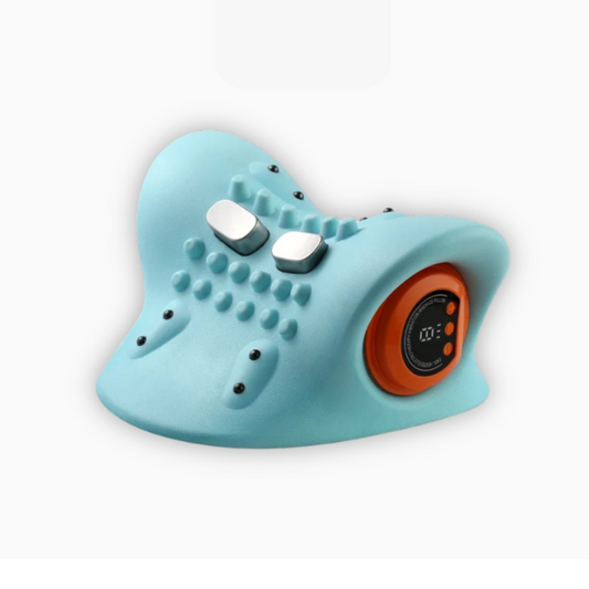 Ergonomic cervical neck massager with built-in heat and massage nodes designed to relieve neck pain and tension. This shoulder & neck massager features control buttons and magnetic therapy elements, making it ideal for effective neck massages and relaxation.