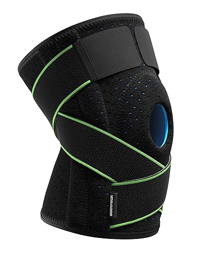 Adjustable patella strap knee brace with green accents designed for optimal patella support. This patella knee strap provides targeted compression, ideal as a patella band for stabilizing the knee and reducing discomfort during physical activities.