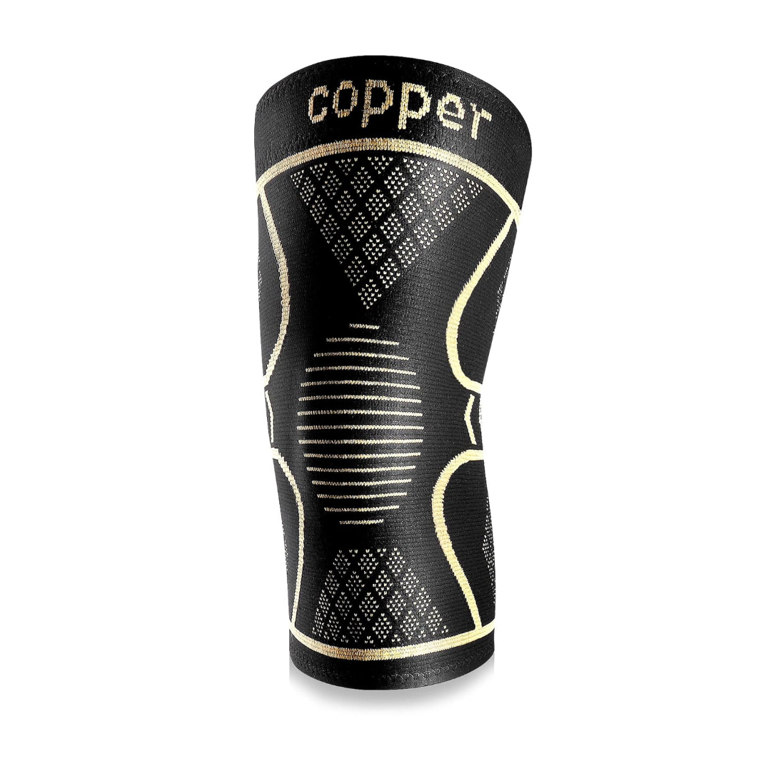 Black copper-infused knee sleeve designed for superior compression and support, ideal as a knee support copper fit, copper fit knee sleeve, copper knee sleeve, copper knee support, and copper knee compression sleeve for pain relief and joint stability.