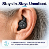 Close-up of QuietFit in-ear hearing aid with curved stabiliser