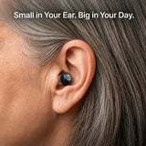 Close-up showing the compact Invisa in-ear fit