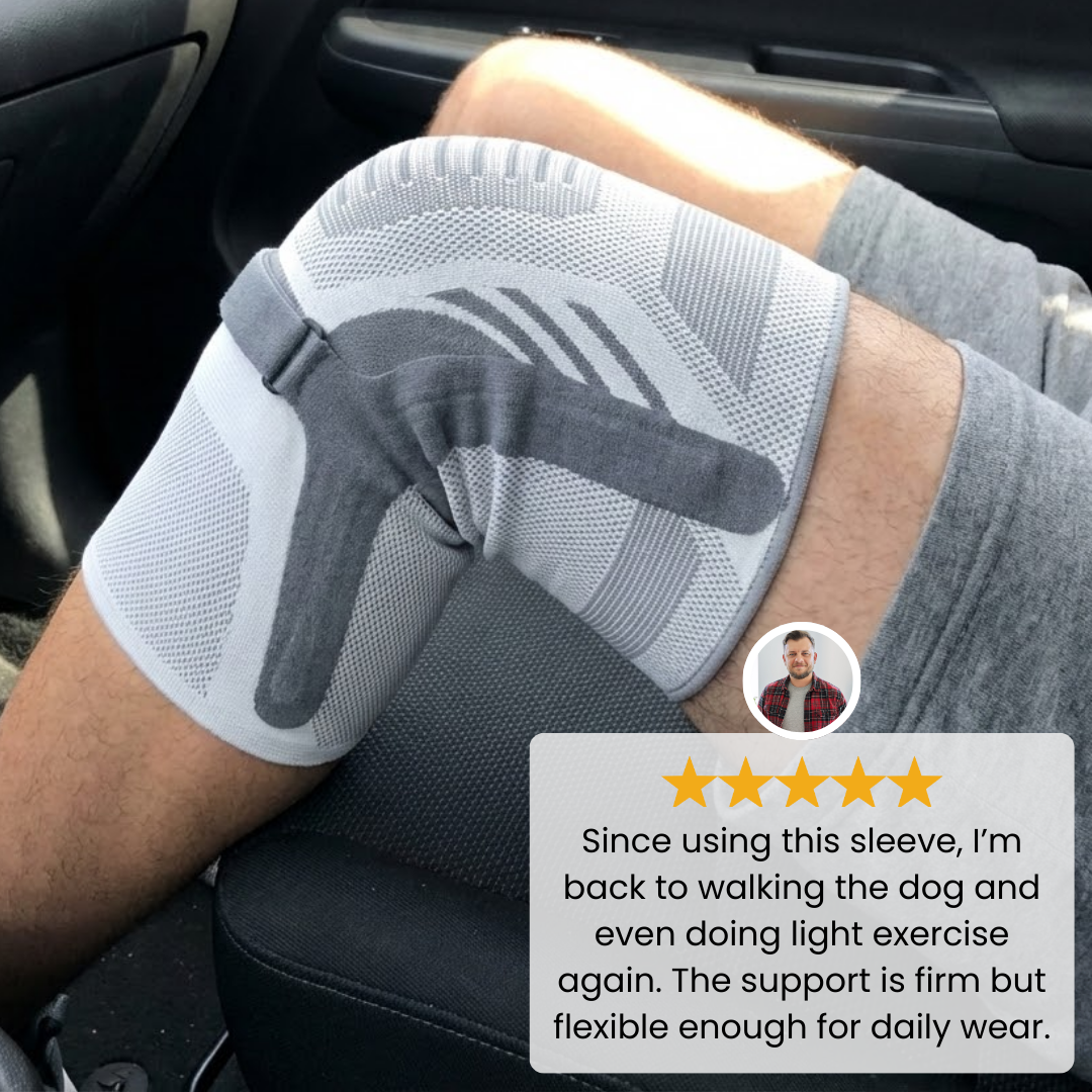 Compression sleeve legs view showing the sleeve worn while seated inside a vehicle.