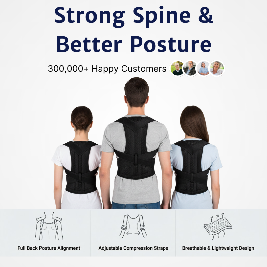 men and women wearing CoreLift posture corrector back brace showing full back posture alignment and adjustable support straps