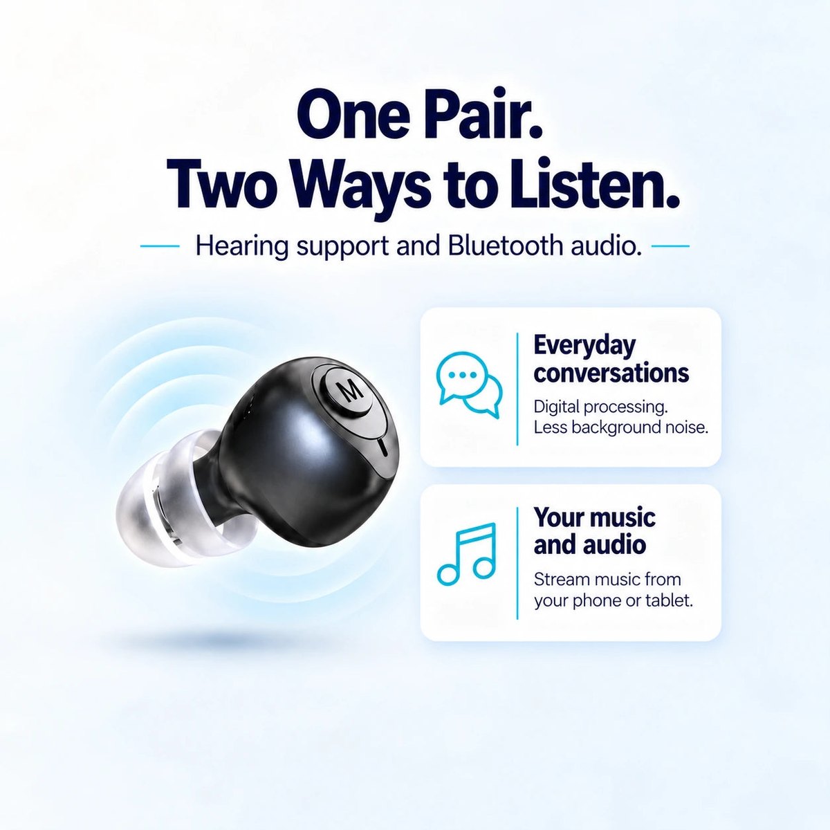 Invisa hearing support and Bluetooth audio features