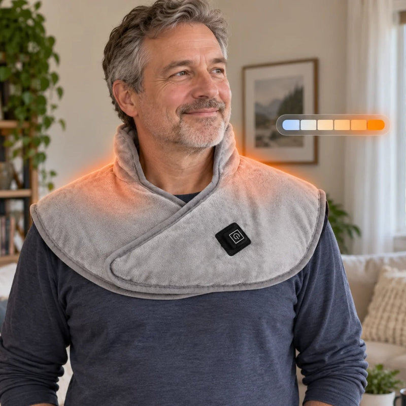 Man wearing ThermaWrap Go with heat settings illustration