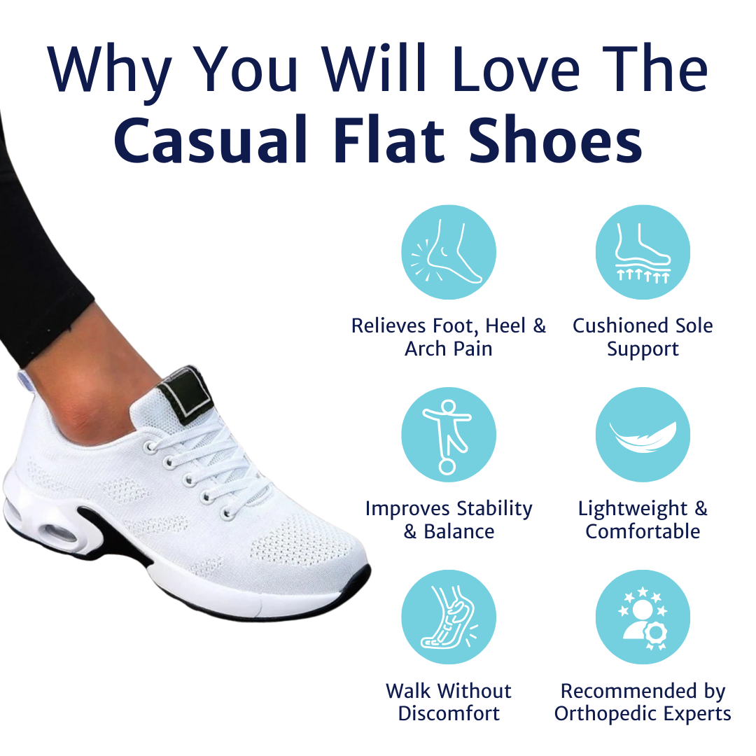 orthopedic shoes for women shown with visual icons highlighting sole structure and shoe design elements