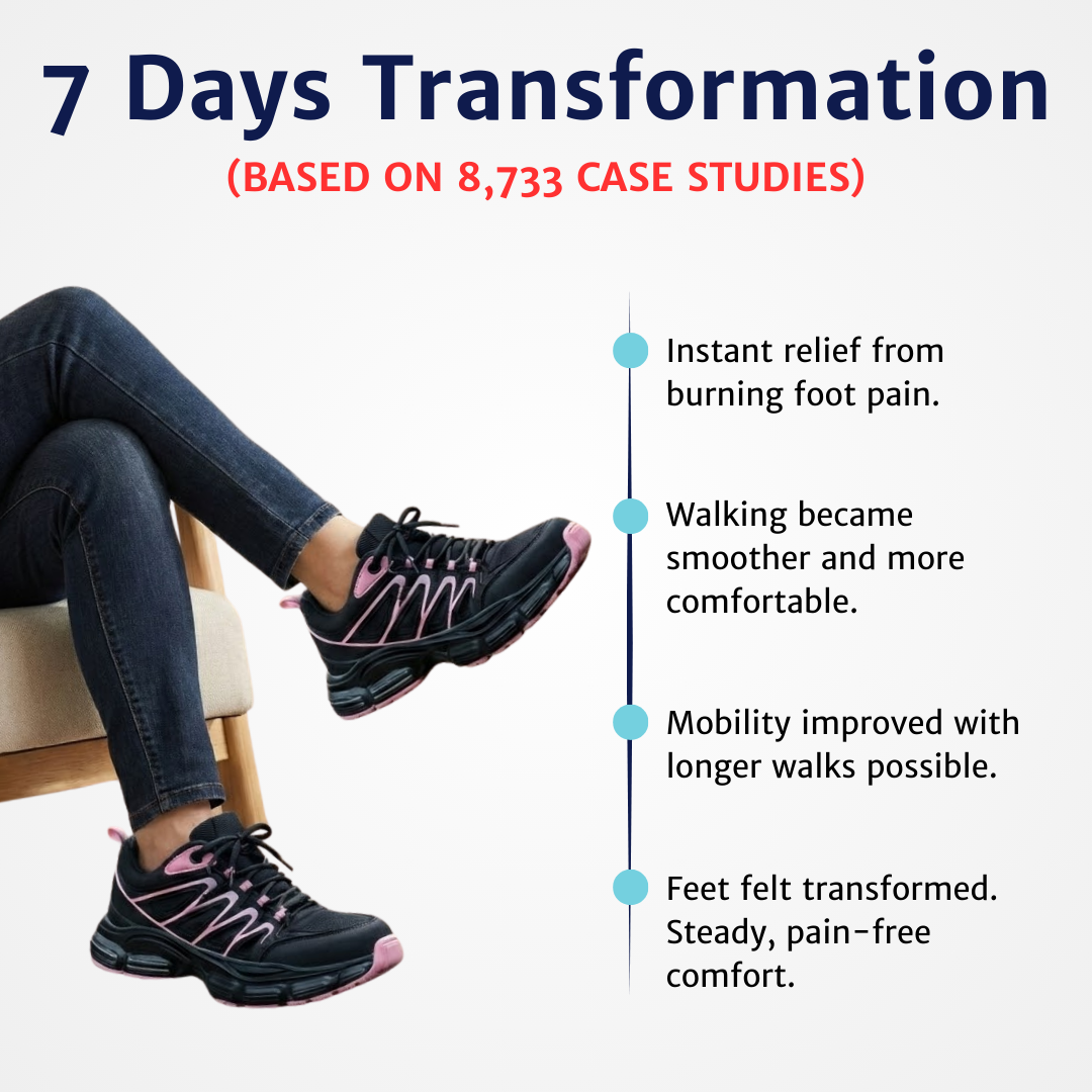 Orthopedic shoes visible from the side while worn by a seated person indoors.