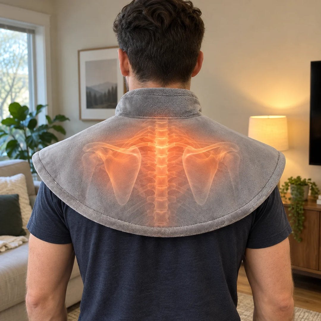Rear view of ThermaWrap Pro covering neck shoulders and upper back