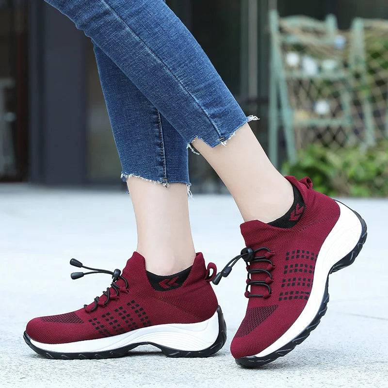 Lightweight red air cushion shoes designed for superior support and comfort, ideal  shoes for women seeking relief from foot discomfort and improved stability.