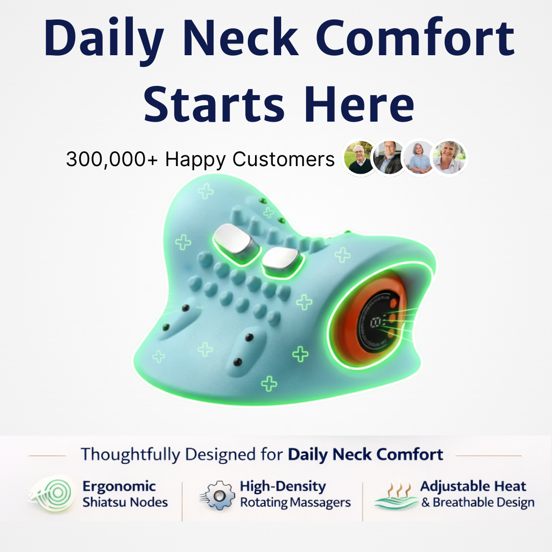 WeRelieve cervical neck massager designed for daily neck comfort with EMS massage, heat therapy, and ergonomic design for neck pain relief.
