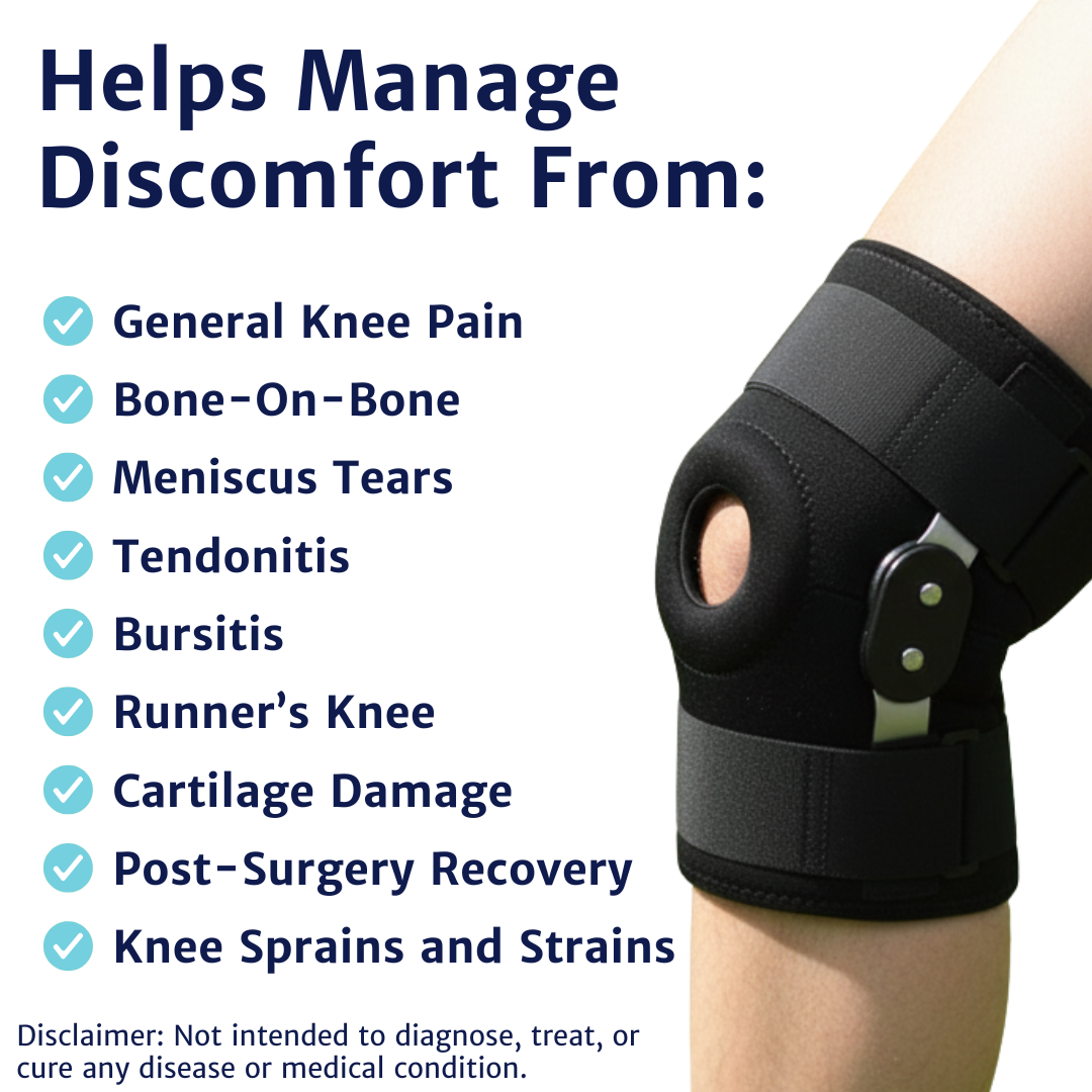 WeRelieve orthopedic knee pad knee support brace designed to help relieve knee pain from arthritis, tendonitis, runner’s knee, and sports injuries