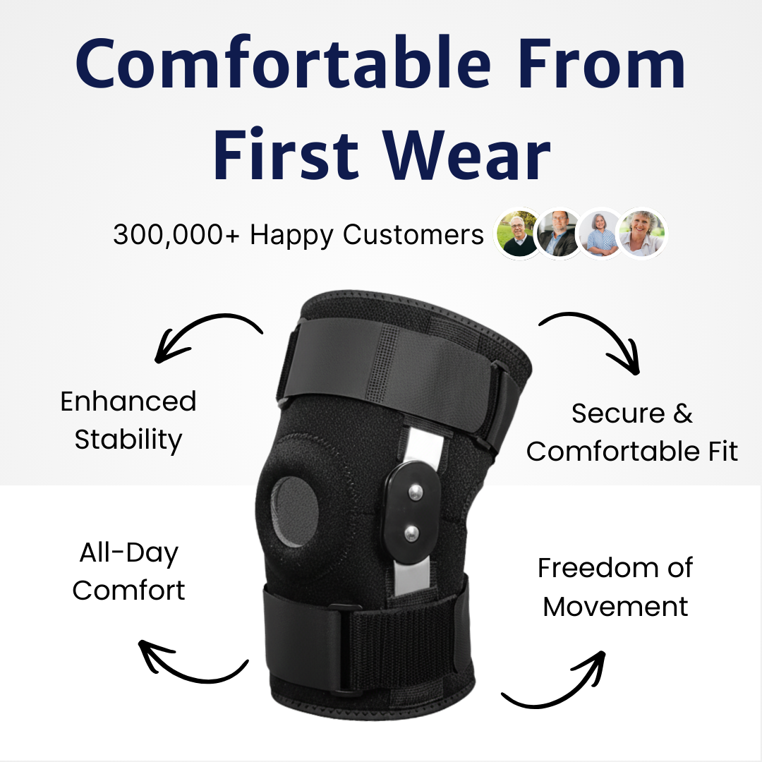 WeRelieve orthopedic knee pad showing adjustable knee support brace designed for enhanced stability, secure fit, and all-day knee support
