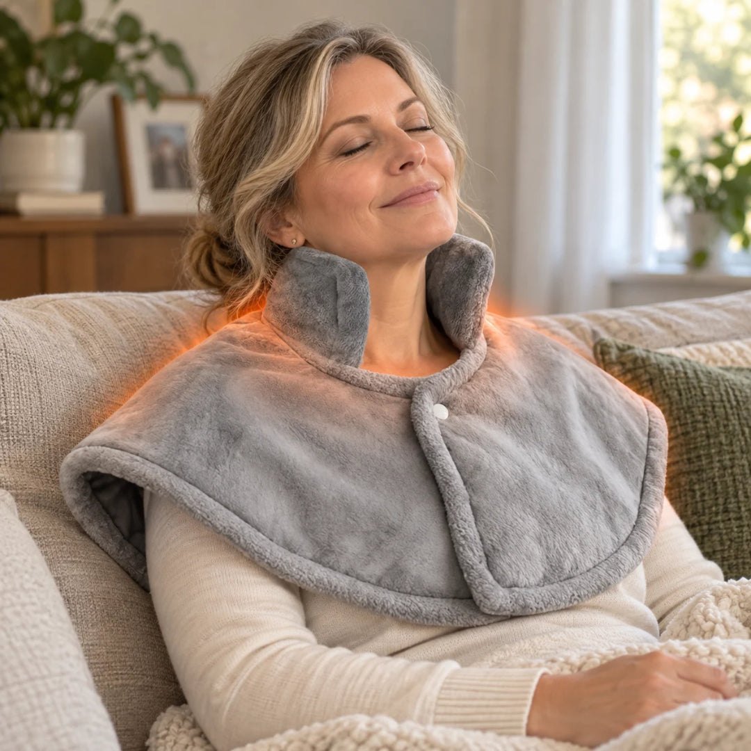 Woman wearing the soft ThermaWrap Pro heating wrap