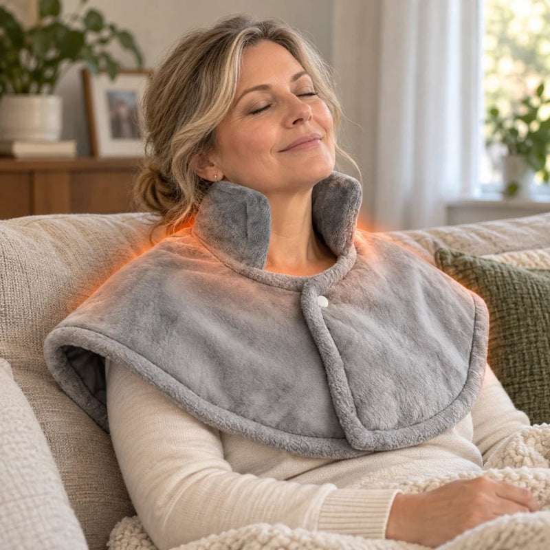 Woman wearing the soft ThermaWrap Pro heating wrap